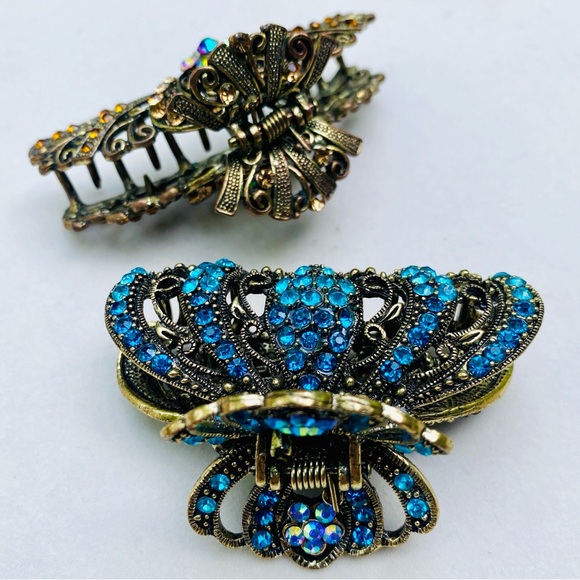 Pair of Vintage-Style Bejeweled Hair Claw Clips NWOT - Picture 6 of 11